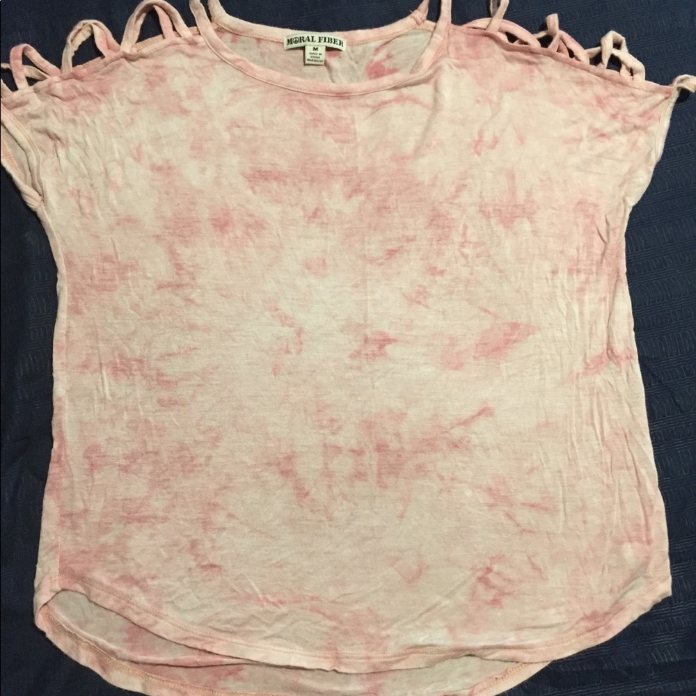 Moral Fiver pink tye dyed cross shoulder shirt